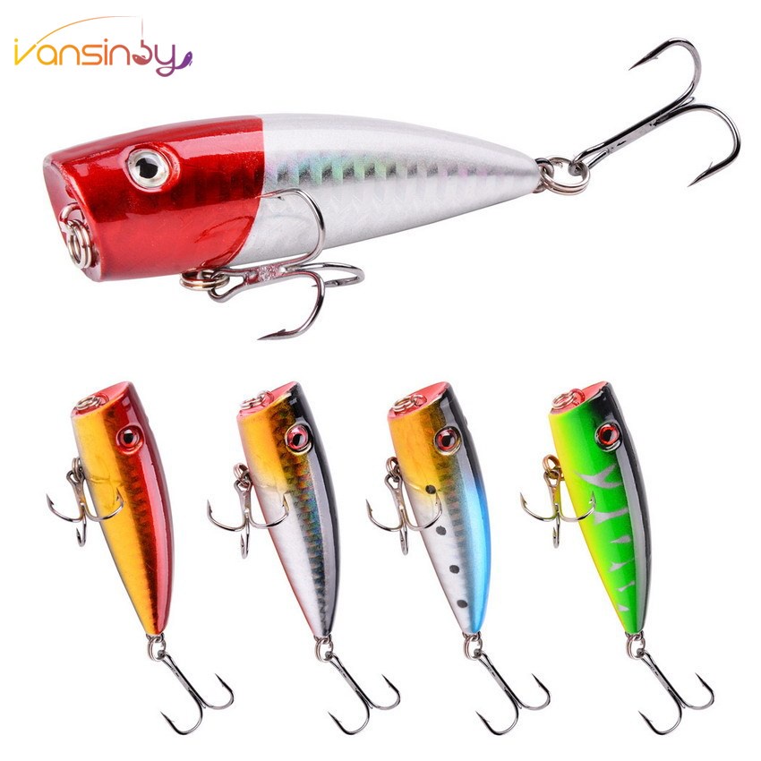 Umpan Pancing 7cm 8g Popper Umpan Engkol Topwater Pensil Bass Trout Umpan Pancing Dengan Kait Air Asin Air Tawar Trout Walleye Blueback Salmon Lele