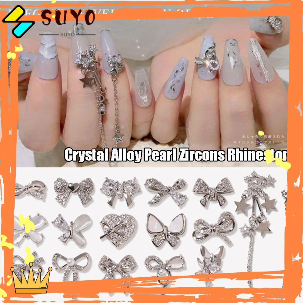 Suyo Nail Art Rhinestones Perak Mutiara Kupu-Kupu Alloy Manicure Jewelry