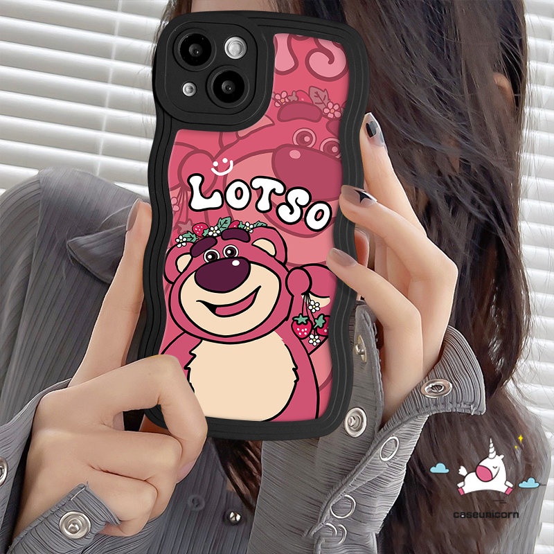 IPHONE Lovely Kartun Manyo Wavy Edge Back Case Kompatibel Untuk Iphone11 14 13 12 Pro Max 7Plus 8Plus X XR 6s 7 8 6 14 Plus XS Max SE 2020 Cute Strawberry Bear Soft Tpu Cover Pelindung