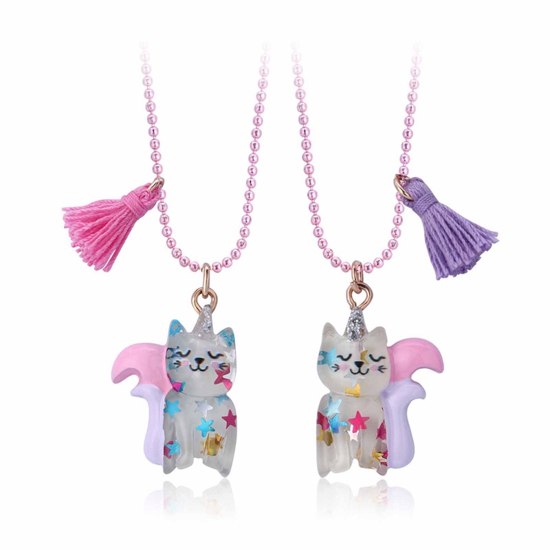 2pcs/set Hewan Kucing Awan Elemen Liontin Sahabat Bff Kalung Untuk Anak Anak Perempuan Persahabatan Perhiasan Hadiah