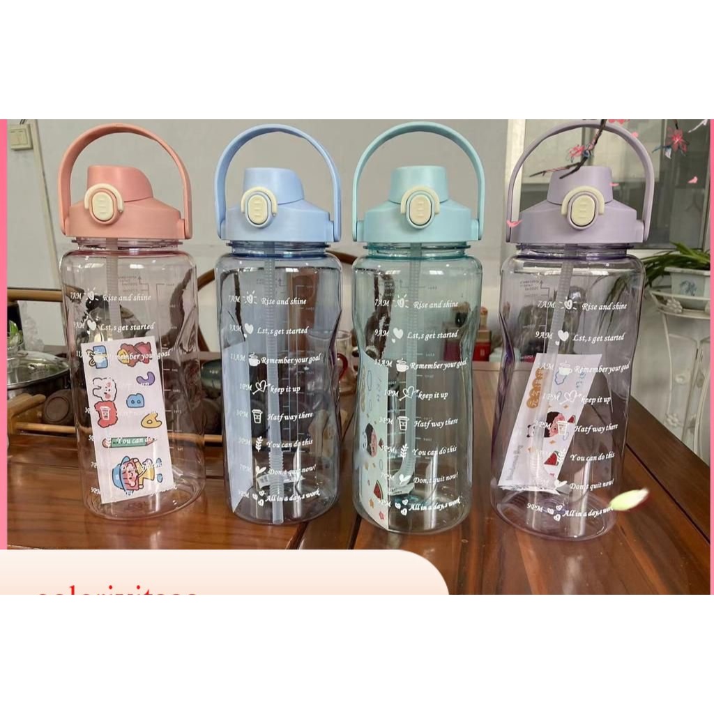 Botol Viral Transparan Bening 2 Liter / Botol Minum Motivasi Viral Dapat Stiker