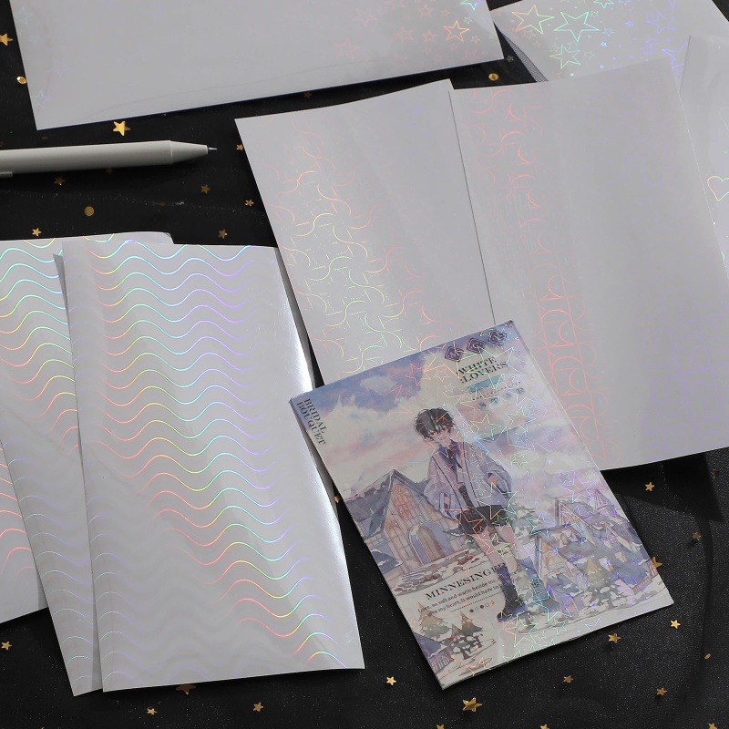 5 Pcs Kreatif PVC Tahan Air Buku Pegangan Bahan Stiker Warna-Warni Reflektif Stiker DIY Pola Dekoratif Transparan Goo Card Laser Film Stiker Ins Bahan Stiker