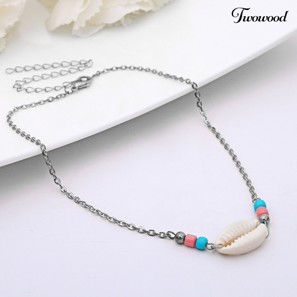 Twowood Bohemian Wanita Musim Panas Pantai Adjustable Manik-Manik Shell Choker Kalung Perhiasan