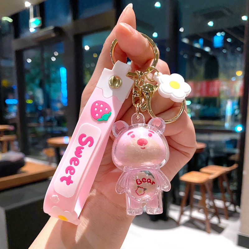 3d Manis Transparan Dibungkus Strawberry Beruang Kait Gantungan Kunci Anti Hilang Tali Mobil Rumah Gantungan Kunci Tas Ponsel Case Bluetooth Earphone Cover Liontin Hadiah