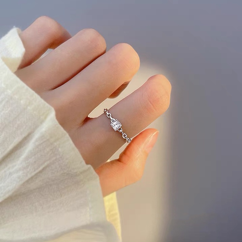 Papaozhu Bergaya S925 Perak Bersinar Persegi Zirkon Perak Terbuka Cincin Untuk Wanita Perempuan Chic Berkilau Kristal Geometris Buku Jari Cincin Temperamen Perhiasan