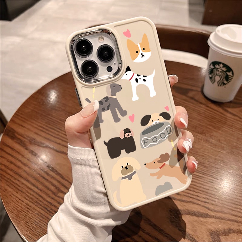 IPHONE Bingkai Tombol Logam Hitam Dan Putih Casing Ponsel Desain Puppy Layar Penuh Kompatibel Dengan Iphone12 13 14 11 Pro Max X Xs Max Xr Vvcdfr