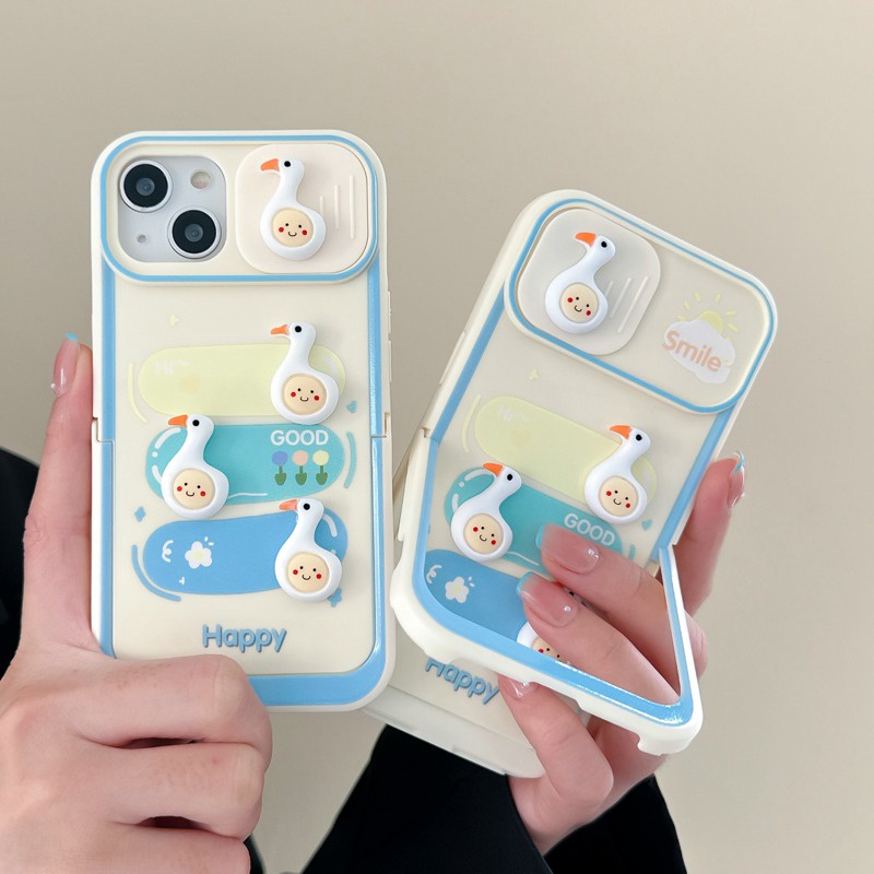 Push Window &amp; Holder Smile Duck Doll Soft Silicon Case HP iP iPhone 14 + Plus 12 13 Pro Max 11 Matte FTD Casing Apple