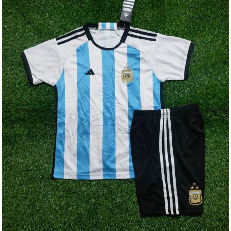 Setelan Jersey Baju Bola Anak Argentina Home Bintang Tiga 2022 2023 Grade Ori Impor Kids Umur 3 4 5 