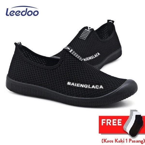 (COD) Leedoo Sepatu Pria Sepatu Slip On Pria Sepatu Casual Pria MR209 - Hitam, 39