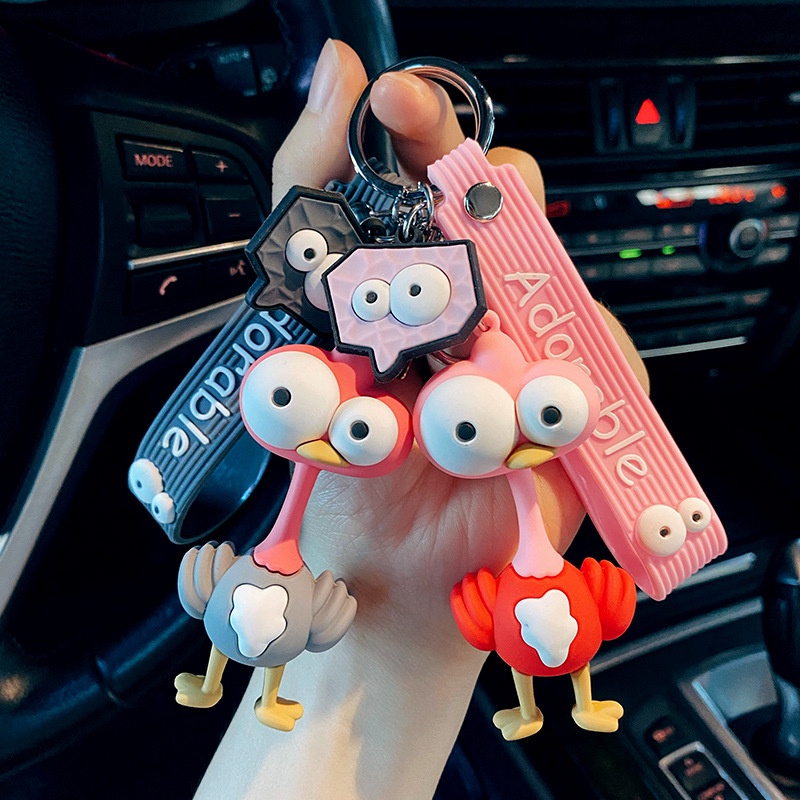 3d Hewan Lucu Ostrich Gajah Banteng Logam Gantungan Kunci Untuk Mobil Rumah Keys Bluetooth Earphone TWS Anti-Hilang Tali Gantungan Kunci Gadis Cowok Tas Ransel Charms Pendant