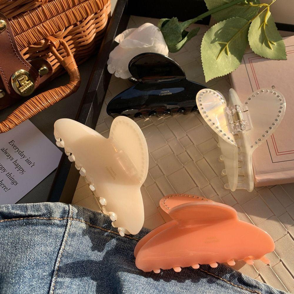 AUGUSTINA Heart Hair Claw Elegan Manis Ins Gadis Jepit Rambut Besar Hairgrips Korea Klip Rambut Zirkon Kristal Ponytail Holder