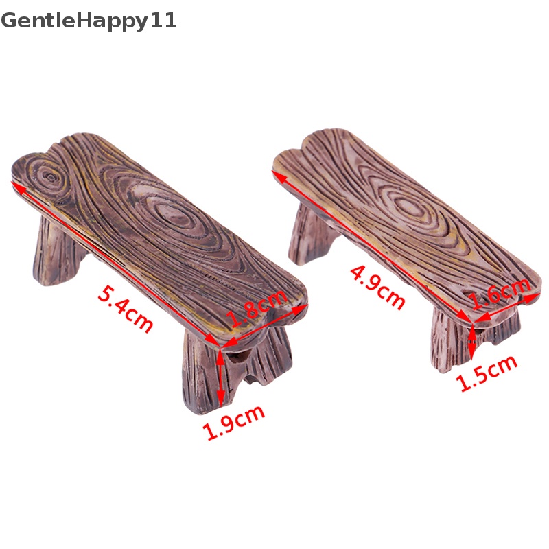 Gentlehappy 2PCs Patung Ornamen Rumah Bangku Kayu Mini DIY Dekorasi Aquarium/Rumah Boneka id