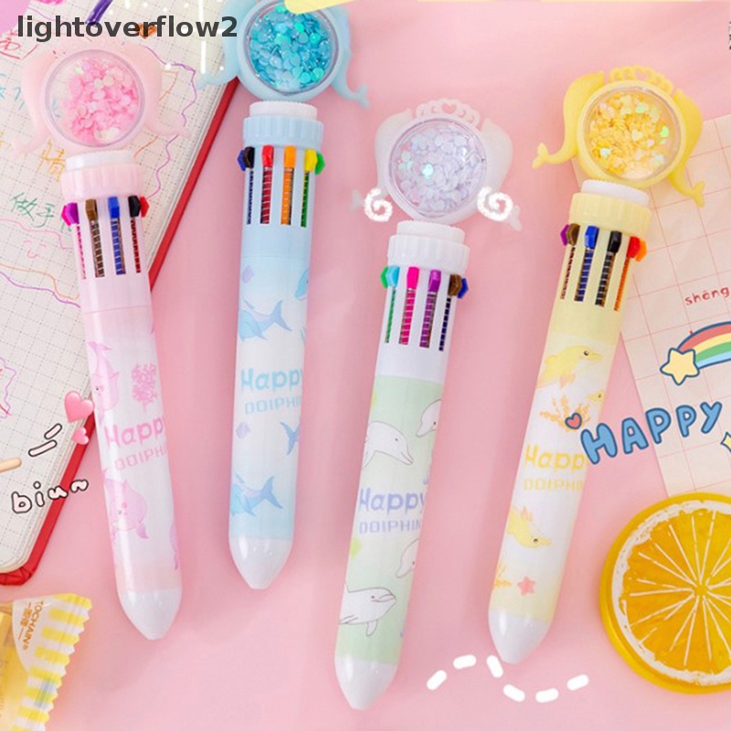 [lightoverflow2] 10warna Lucu Hewan Mermaid Ballpoint Pen Rollerball Pen Sekolah Kantor Supply Hadiah Warna-Warni Isi Ulang Set Alat Tulis [ID]