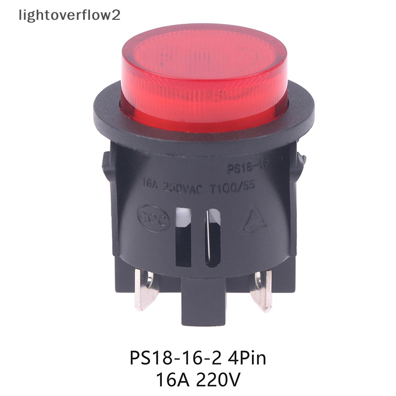 [lightoverflow2] Saklar Tombol Tekan Merah Dengan Lampu 4pin Saklar Daya Sentuh 16A 250V Saklar Rocker Bulat Listrik 28 * 23.2mm PS18-16-2 [ID]