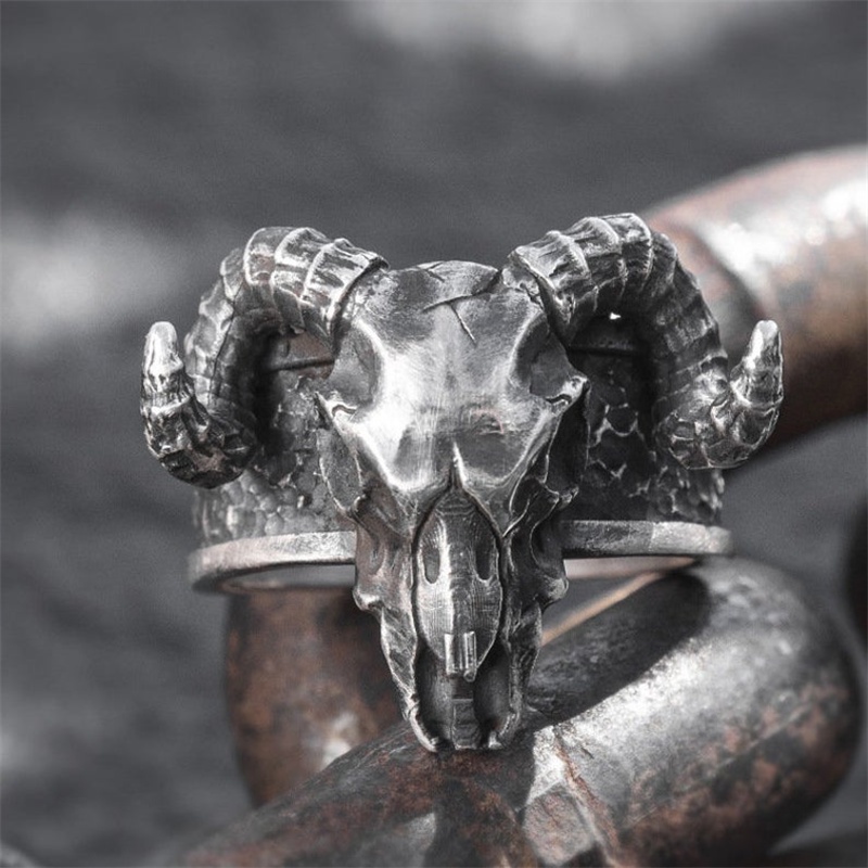 Vintage Retro Punk Tengkorak Setan Tanduk Cincin Untuk Pria Wanita Pasangan Kepribadian Pesta Hip Hop Cakar Cincin Perhiasan Aksesoris