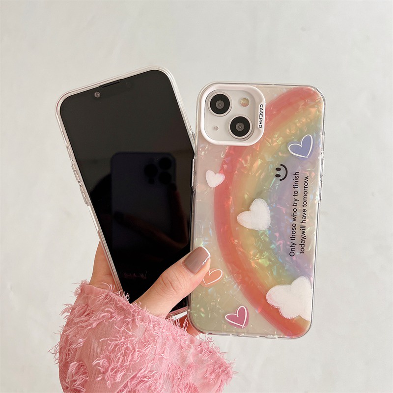 Pretty！Big Rainbow Shine Shell Pattern Soft Case HP iP iPhone 12 13 14 Pro Max 11 Girl Woman FTD Casing Apple