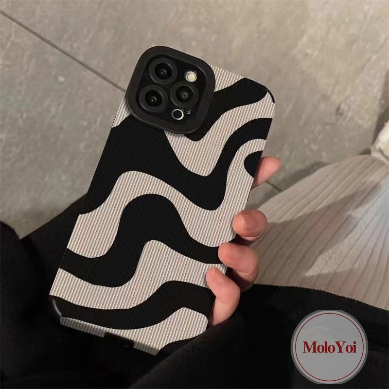 IPHONE Stiker Tekstur Pola Garis Zebra Gaya Eropa Dan Amerika Case Kompatibel Untuk Iphone7 8 Plus11 14 13 12 Pro MAX XR X XS MAX 7Plus Kulit Mewah Lembut Ponsel Cover