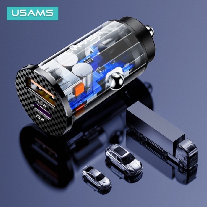 USAMS Car Charger Dual Port USB C+USB Charger Mobil Fast Charge 42.5W