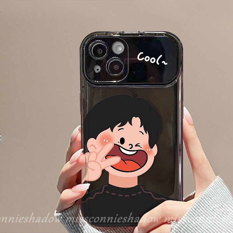 Casing Ponsel Cermin Make Up Flip Kreatif Untuk Oppo A12 A7 A15 A5s A31 A15s A3s A57 A53 A9 A5 A33 2020 A35 A77S A77 A11K Pasangan Kartun Lovely Sweet Boy Girl Shockproof Soft Case