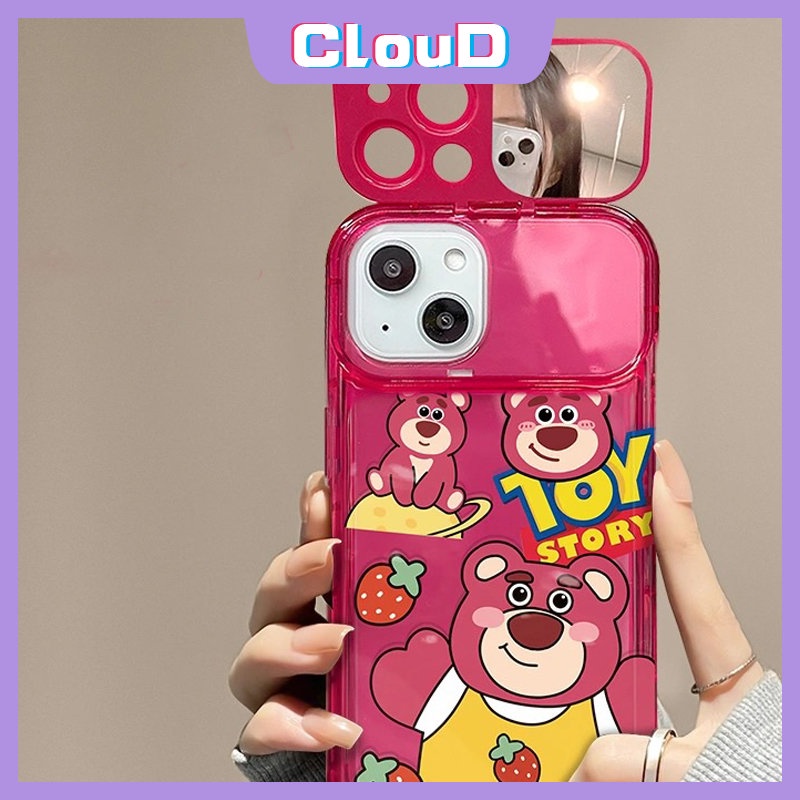 IPHONE Case Cerita Mainan Kartun Kompatibel Untuk Iphone11 14 13 12 Pro Max7 8 Plus X 7Plus XR XS MAX SE Cute Strawberry Bear Manyo Buzz Lightyear Shockproof Soft Flip Make Up Mirror Cover