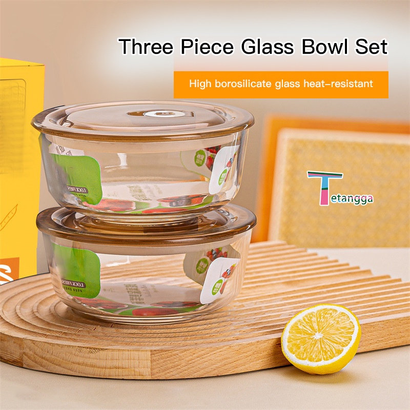 Set Mangkok Kaca Bowl Glass Kimglass  Crisper Kaca Kotak Makan Siang Tertutup Penutup / Paket kotak hadiah