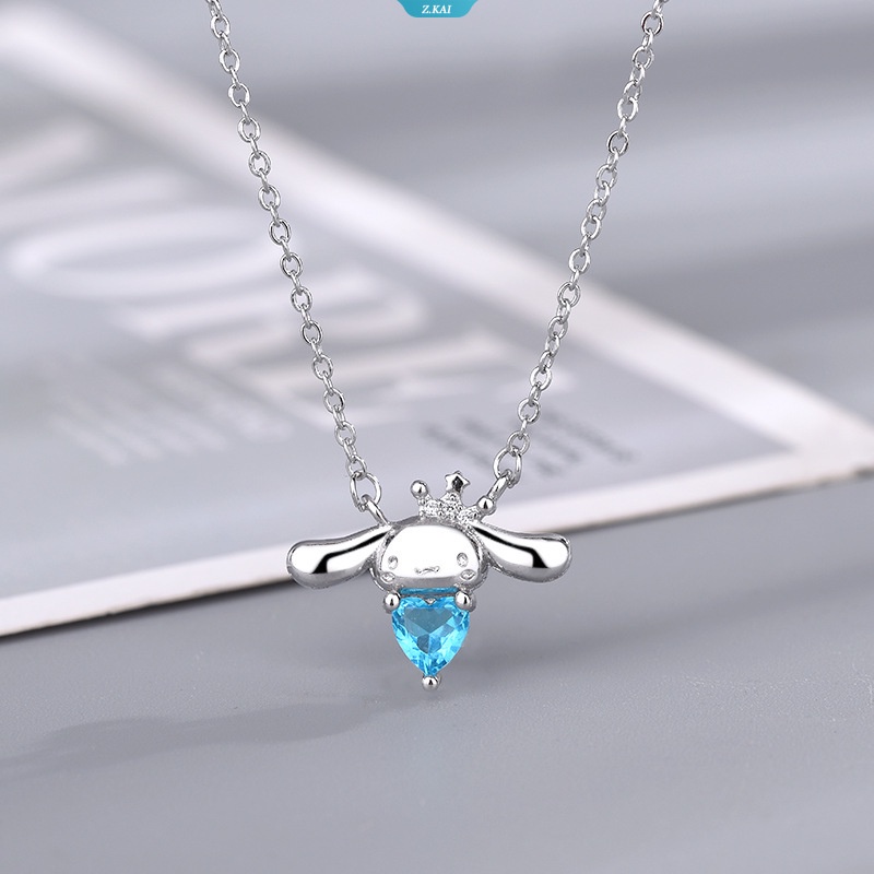 Kawaii Sanriod Anime Series Cinnamoroll Aquamarine Heart Kalung Gadis Jantung Fashion Smart Sweet Pendant Klavikula Rantai Hadiah [ZK]