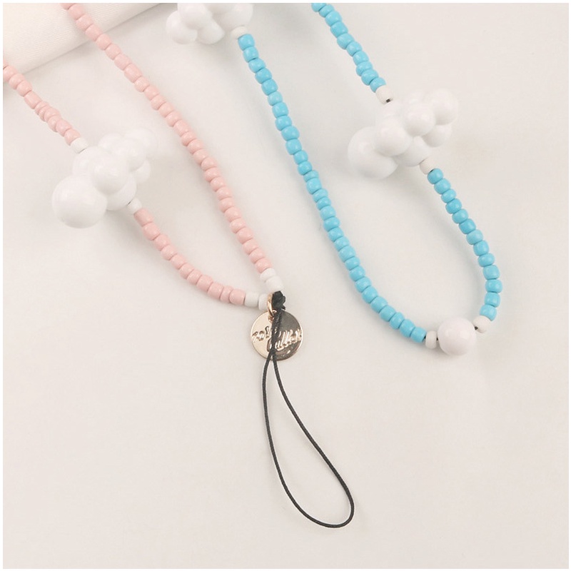 5warna Lucu 3D Awan Putih Manik-Manik Padi Rantai Anti Hilang Telepon Gelang Tali Dengan Label Logam Untuk iPhone Untuk Samsung Untuk OPPO Untuk VIVO Untuk Huawei Untuk Redmi Untuk Xiaomi Case DIY