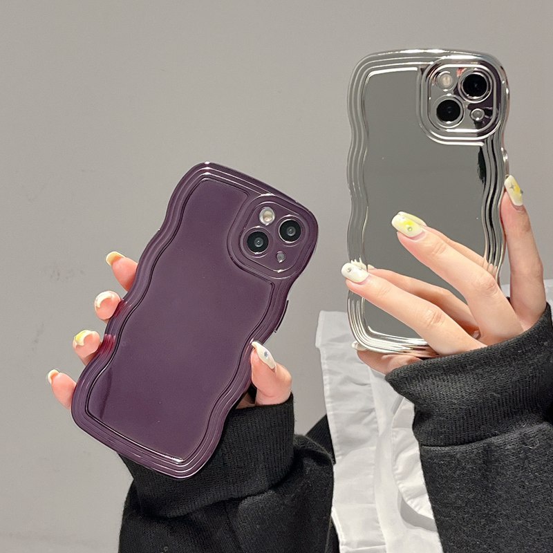 Wave Mirror Silver electroplate Phone Case for IPhone 11 13 12 14 PRO Max Make up Phone Case for Women Girl