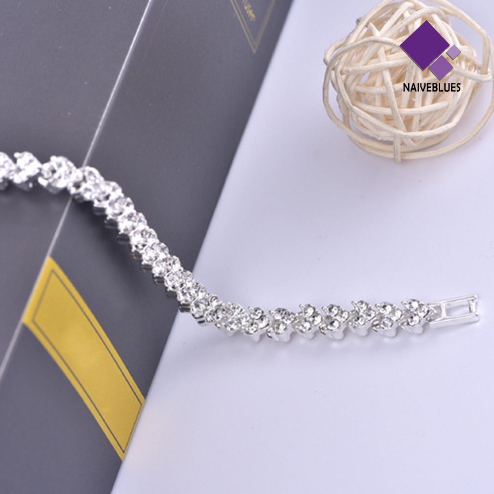 &lt; Naiveblues &gt; Gelang Wanita Hias Berlian Imitasi Berkilau Bangle Adjustable Untuk Pesta