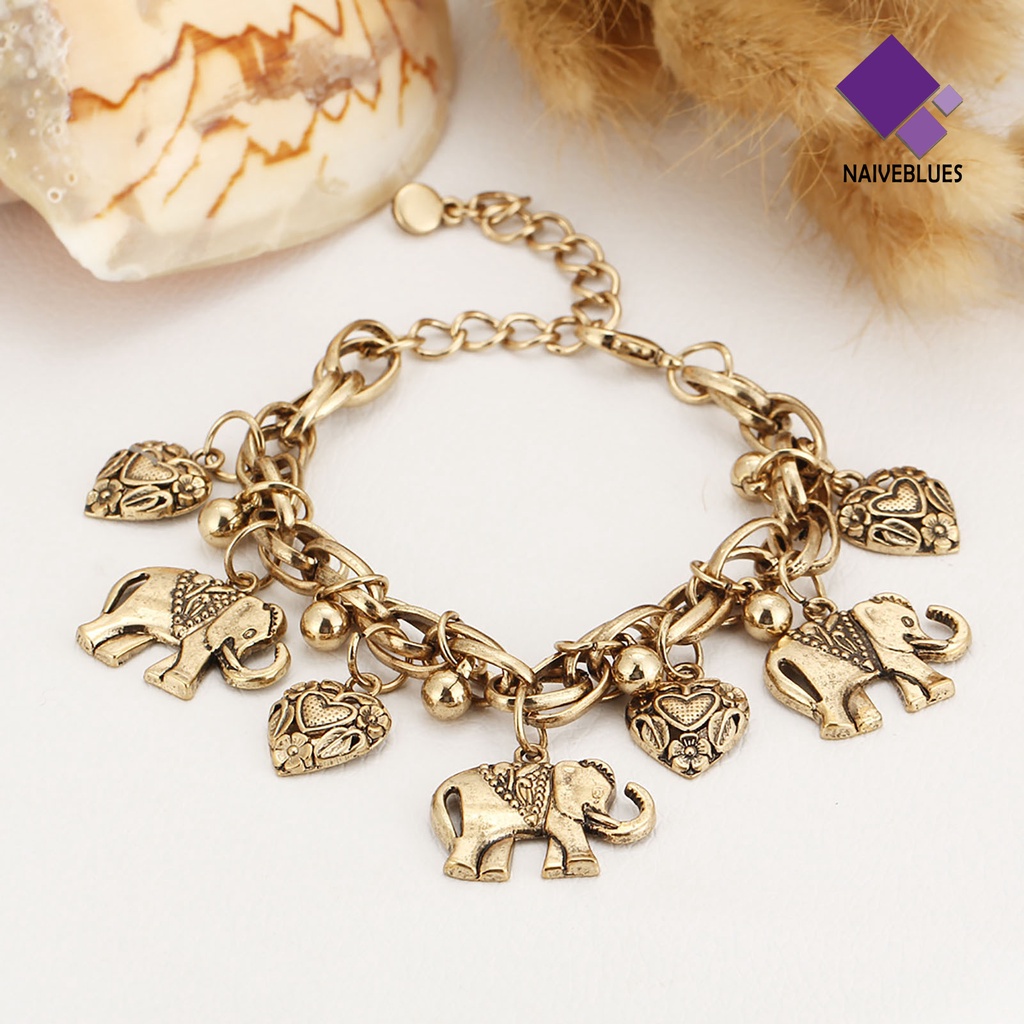 &lt; Naiveblues &gt; Gelang Kaki Simple Adjustable Alloy Wanita Liontin Gajah Gelang Kaki Untuk