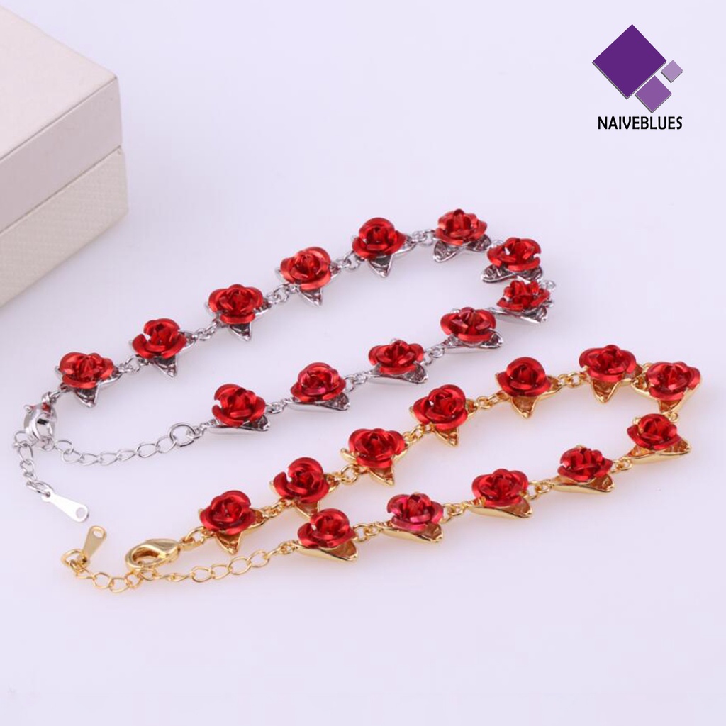 &lt; Naiveblues &gt; Gelang Tangan Wanita Rantai Mawar Merah Hias Halus Valentine Tangan Untuk Hadiah