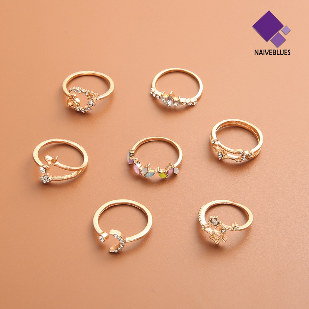 &lt; Naiveblues &gt; 7Pcs Cincin Wanita Nyaman Tidak Mudah Pecah Bunga Ringan Bukaan Untuk Outdoor