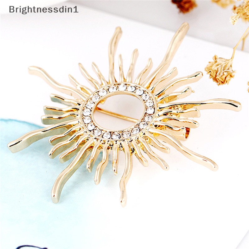 [Brightnessdin1] Enamel Matahari Bros Pin Wanita Berlian Imitasi Kristal Syal Mantel Bros Weeding Perhiasan Butik