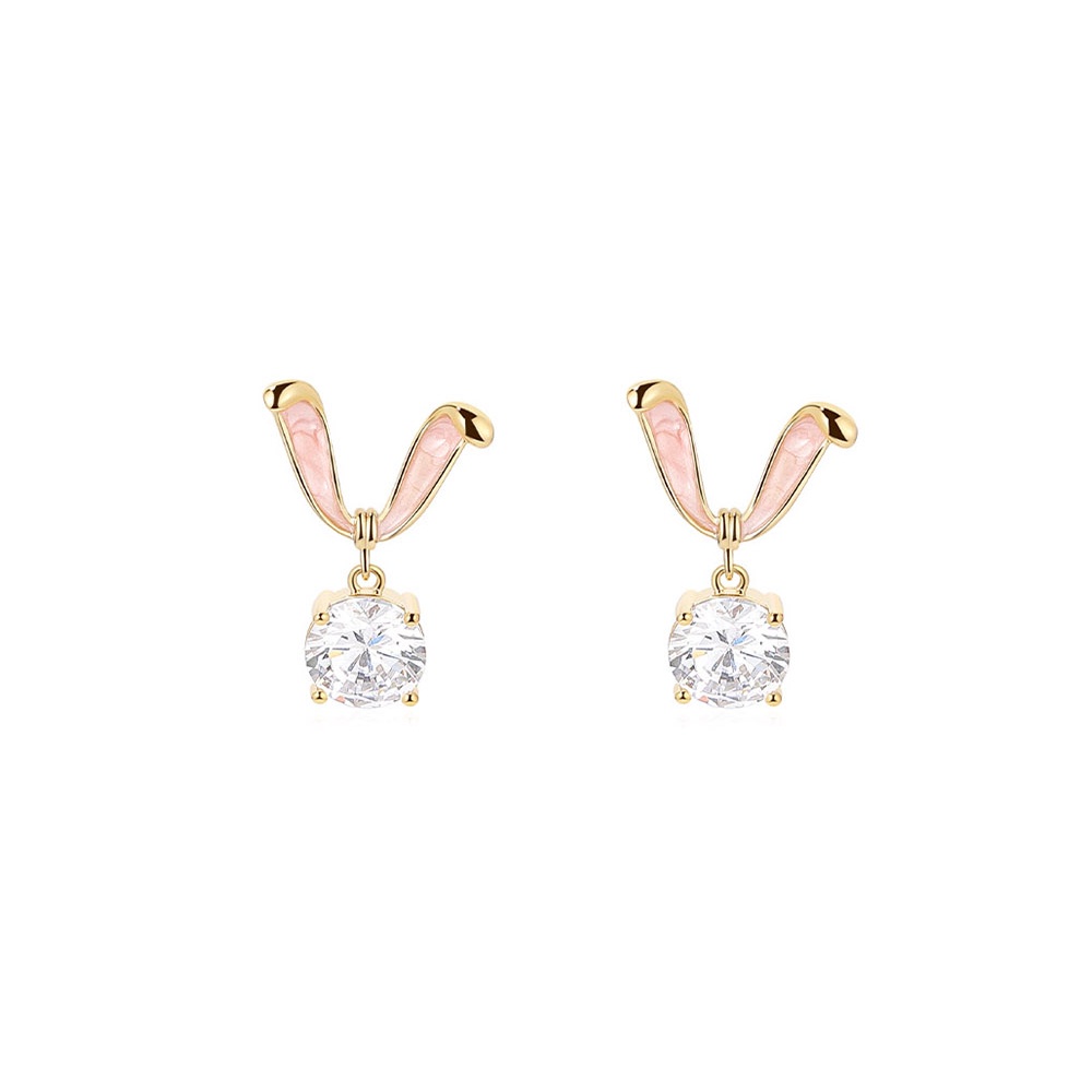 Anting Zirkon Kelinci Manis Berkilau Bling Menjuntai Pendant Ear Studs Untuk Gadis Manis