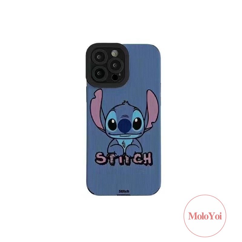 Casing Ponsel Tekstur Kulit Mewah Kompatibel Untuk IPhone 11 Pro Max8 7 Plus13 11 14 12 Pro MAX XR XS X MAX 7Plus Kartun Lucu Disney Stitch Lembut Tpu Shockproof Cover