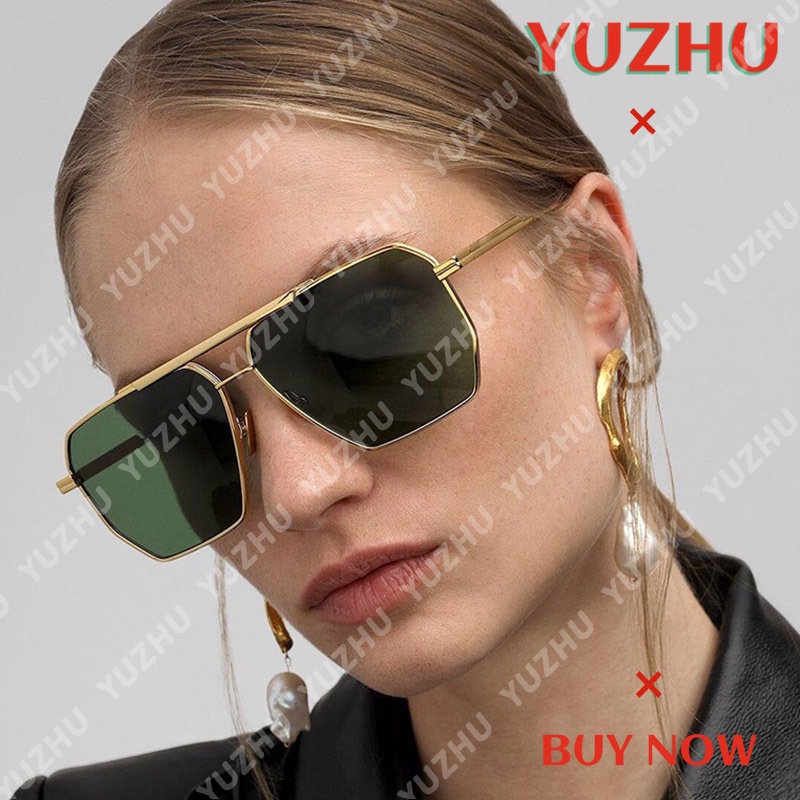 (YUZHU) Western Fashion Metal Double Beam Sunglasses Mode Modern Gaya Retro Square Frame Sunglasses
