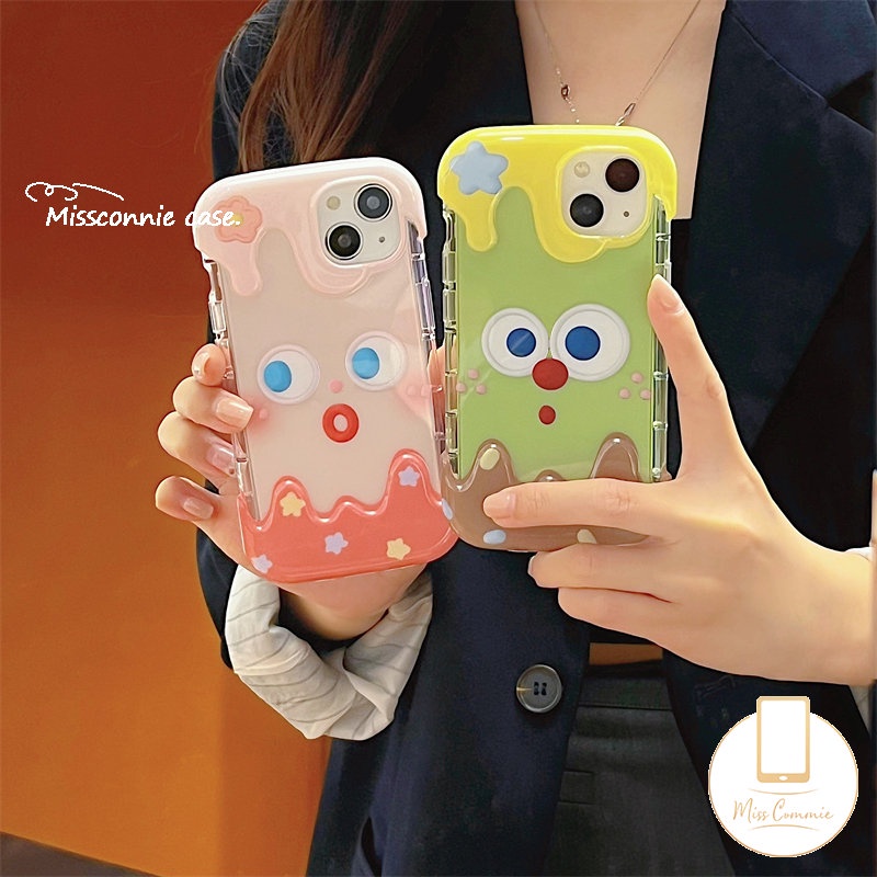 IPHONE Ins Ice Cream Phone Case Kompatibel Untuk Iphone11 12 13 14 Pro Max XR 7Plus X 7 8 Plus XS Max SE 2020 Lucu Lucu Pasangan Ekspresi Shockproof Lembut TPU Cover