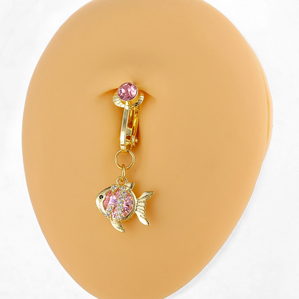 Pantai Aksesoris Perut Palsu Cincin Emas Ikan Angsa Stainless Steel Wanita Belly Button Ring Clip On Pusar Fashion Tulang Rawan Klip Non-piercing 1 Pc