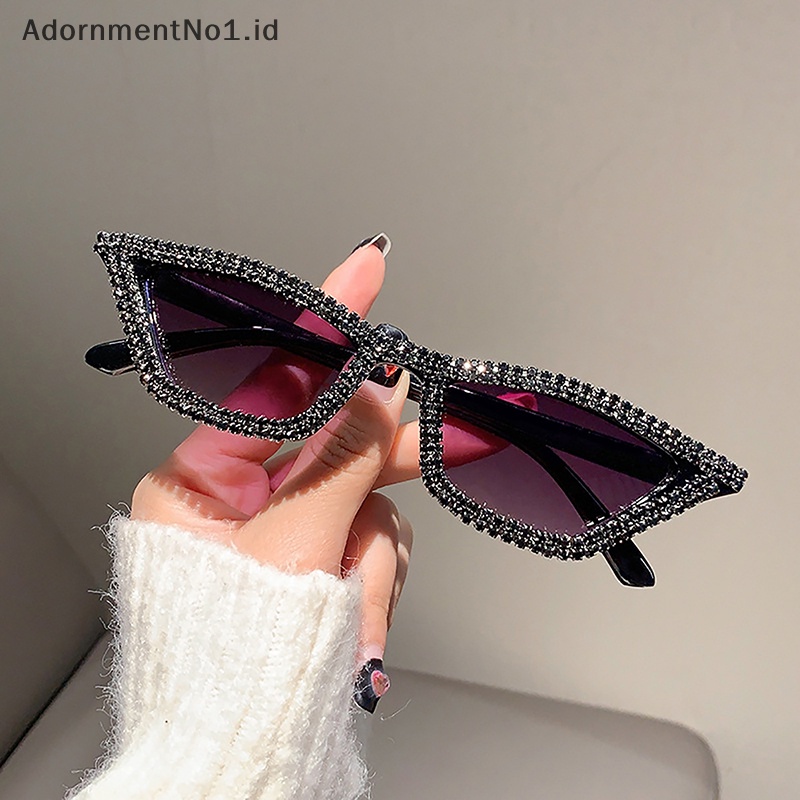 [AdornmentNo1] Fashion Vintage Zirkon Kacamata Hitam Cat Eye Segitiga Frame Sunglasses Eyewear [ID]