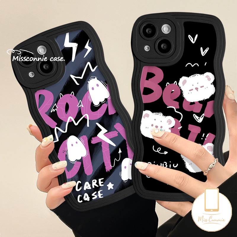 Casing Ponsel Monster Kecil Hantu Lucu Kompatibel Untuk iPhone 7Plus 14 11 13 12 Pro Max 8Plus X XR XS Max7 8 6s 6 14 Plus SE 2020 Tepi Bergelombang Kartun Beruang Huruf Lembut Tpu Cover