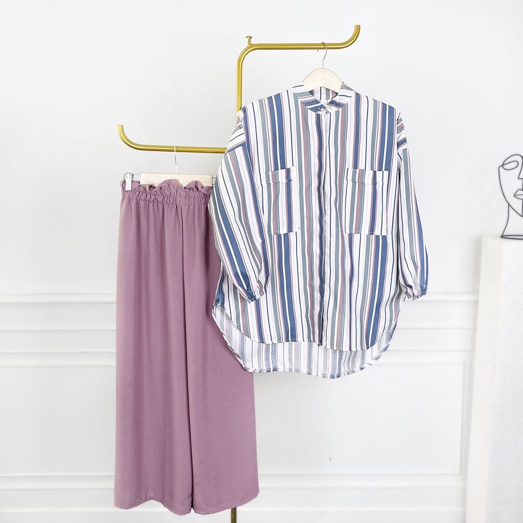 BEFAST - ZEC OOTD WANITA HEM SIRA / Kemeja Maiden Oversize Shirt / Hem Stripe Wanita Terbaru / Atasan Lengan Panjang / Fashion Kekinan Remaja ABG Trendy / Pakaian Casual Wanita / OOTD Wanita Kerja