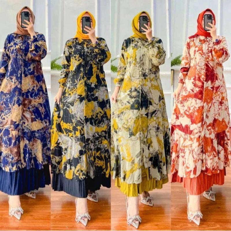 Setelan Alisha Set Midi Rok Plisket Marble