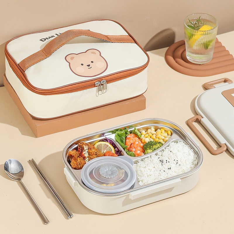 READY STOCK LUNCH BOX ANAK SEKOLAH BAHAN STAINLESS STEEL 304 BEAR SERIES / KOTAK MAKAN SEKAT 2, 4 DAN 5 TAHAN PANAS DAN ANTI TUMPAH / KOTAK MAKAN BEKAL ANAK SEKOLAH + TAS LUNCH / TEMPAT MAKAN BEKAL ANAK MOTIF BEAR DAN KELINCI / DEAR BEAR BENTO BOX