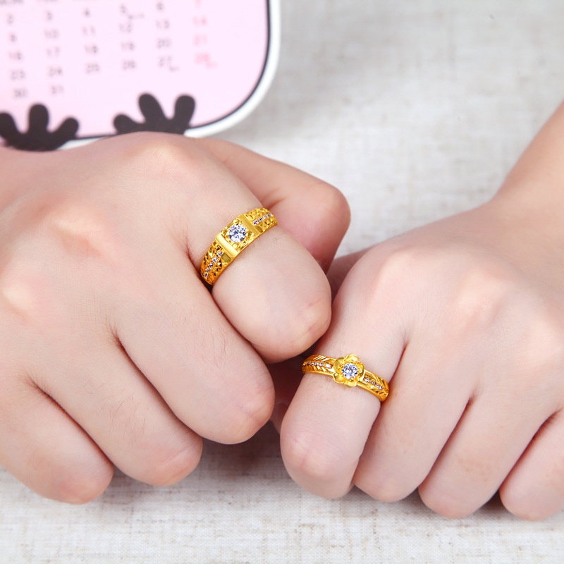 Goldkingdom Aksesoris Perhiasan Fashion Ready Stock Cincin Berlian Lapis Emas Pasangan Cincin Kawin Pria Dan Wanita.