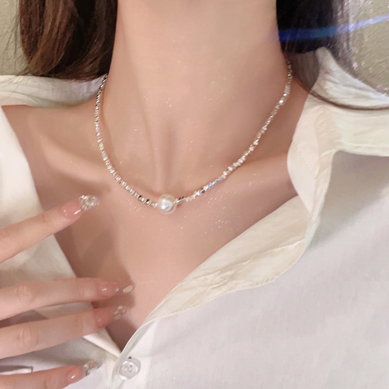 Kami Bunga Mewah S925 Perak Kecil Geometris Payet Mutiara Liontin Choker Kalung Untuk Wanita Perempuan Elegan Engagment Meeting Dinner Pesta Kalung Perhiasan