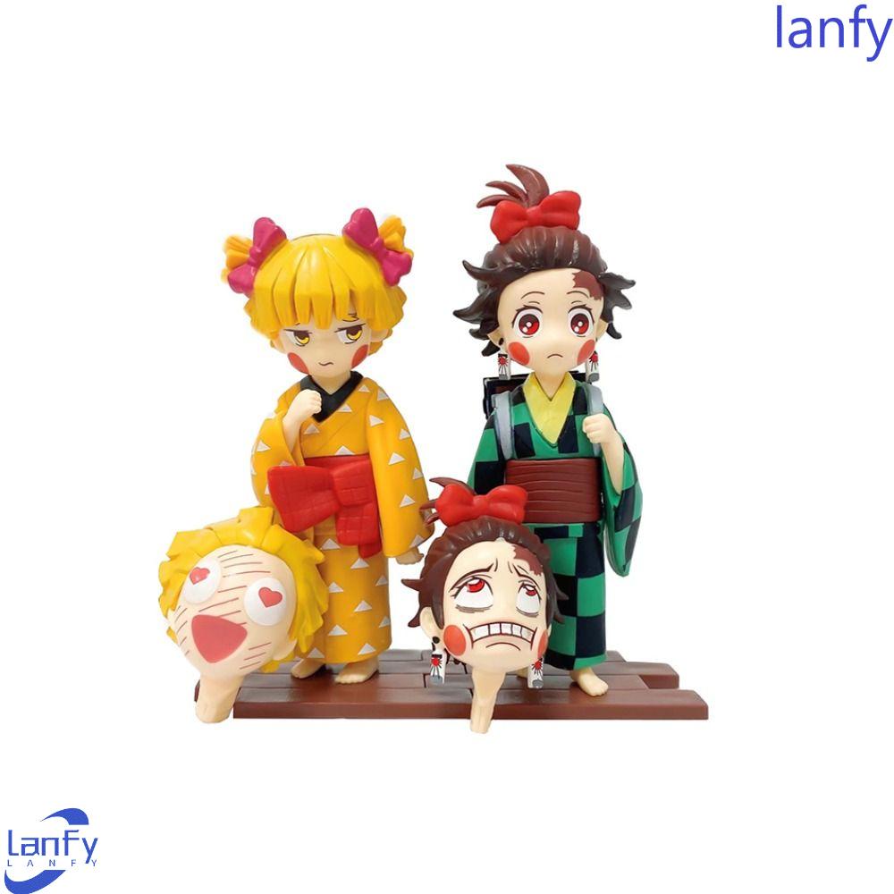 Lanfy Demon Slayer Figure Mainan Dekorasi Kamar Anime Jepang Anak Hadiah Tanjirou Anime Kostum Props Ornamen Inosuke Mainan Koleksi Yuukaku-hen Model PVC Toy