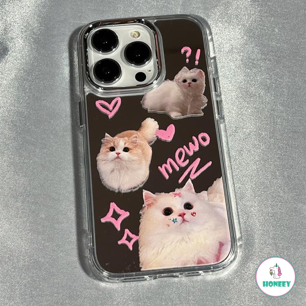 Ins Lucu Kartun Cinta Kucing Case Untuk iPhone 14 Pro Max12 13 Pro Max11 Fashion Makeup Cermin Lembut TPU Pelindung Penutup Belakang