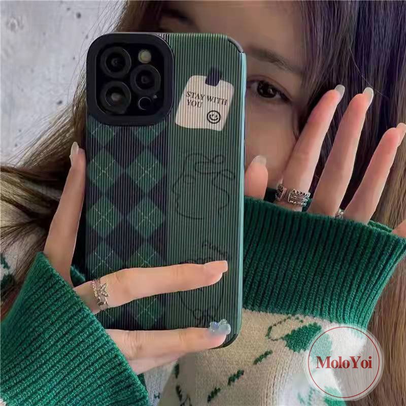 IPHONE Houndstooth Case Ilustrasi Wajah Artistik Kompatibel Untuk Iphone7 8 Plus11 14 12 13 Pro Max 7Plus XR XS X Max 11 Pro Max Tekstur Kulit Mewah Shockproof Tpu Cover