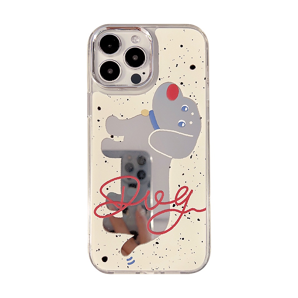 IPHONE Ins Anjing Lucu Kartun Plating Cermin Casing Transparan Untuk Iphone14 11 12 13 PRO MAX Casing AT0264 Cover Pelindung
