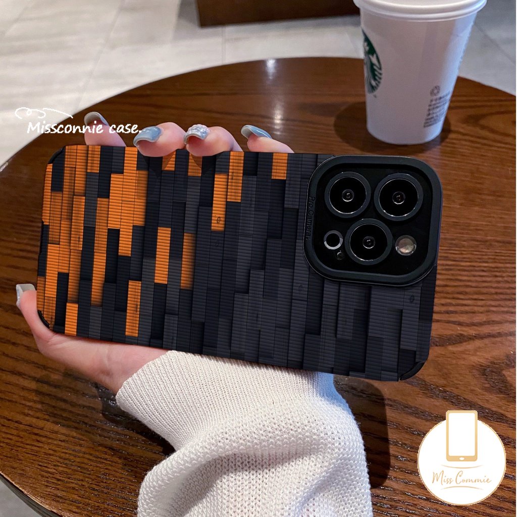 IPHONE Ins Art Pola Tidak Teratur Hitam Grid Case Kompatibel Untuk Iphone11 14 13 12 Pro MAX X XR 7 8 Plus XS MAX Lembut Shockproof Silikon Mewah Tekstur Kulit Cover